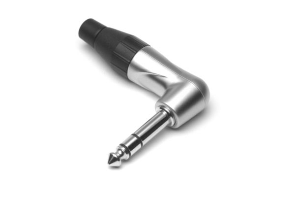 TS3RJ Professional Range 1/4" Phone Stereo Plug, Right-angle,Thermoplastic Backshell, Black Finish, Large Cable Clamp, Satin Finish. Comparable part no: NP3RX