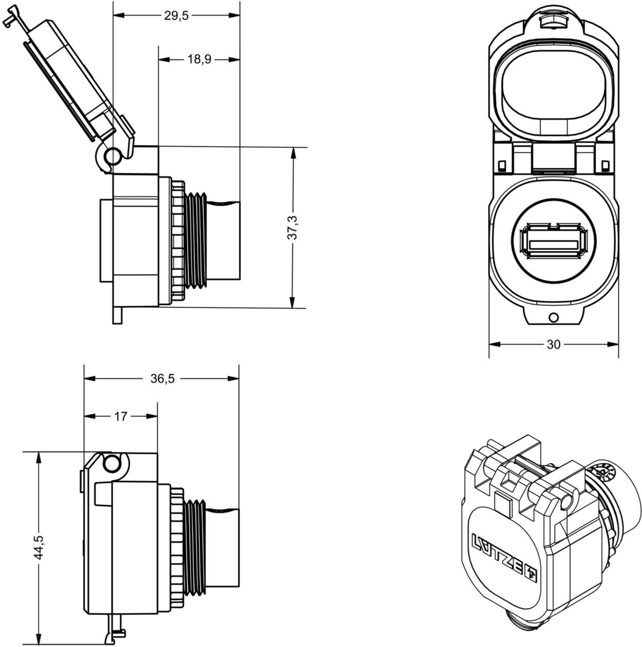 490218 Actuator Sensor cable assembly|Panel connector|USB|USB