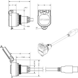 490219.05 Actuator Sensor cable assembly|Panel connector|USB|USB
