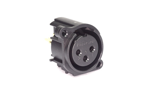 AC3FAVL2-AU-PRE 3 Pole XLR Female ChassisMount, AType, Gold Contacts, Black Finish, Vertical PCB, Latchless, Separate Ground. Comparable part no: NC3FAV2-0, NC3FAAV2-0