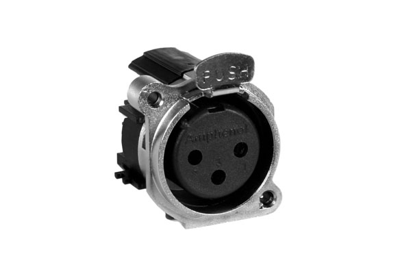 AC3FBV-AU-PRE 3 Pole XLR Female ChassisMount, BType, Nickel Finish, Gold Plated Contacts, Vertical PCB. Comparable part no: NC3FBV