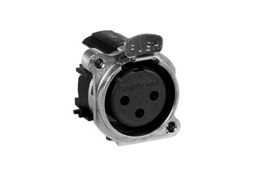AC3FBV-AU-PRE 3 Pole XLR Female ChassisMount, BType, Nickel Finish, Gold Plated Contacts, Vertical PCB. Comparable part no: NC3FBV