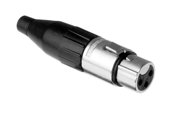 AC3FJ 3 Pole Socket (Female) Plug. XLR AC Audio Cable Connector. Black finish, Gold Plated Contacts, Large Cable Clamp