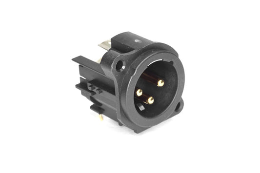 AC3MAH-AU-PRE 3 Pole XLRMale ChassisMount, AType, Gold Plated Contacts, Horizontal PCBMount, Black Finish. Comparable part no: NC3MAAH-0, NC3MAH-0