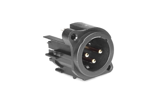 AC3MAV1-AU-PRE 3 Pole XLRMale ChassisMount, AType, Gold Plated Contacts, Vertical PCBMount, Separate ground Pin 1. Black Finish