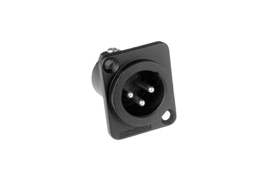 AC3MMDZB BULK 3 Pole XLRMale ChassisMount, DType, Stamped Contacts, Solder Bucket, Black Finish, Bulk Packaging. Comparable part no: NC3MD-L-1-BAG-D