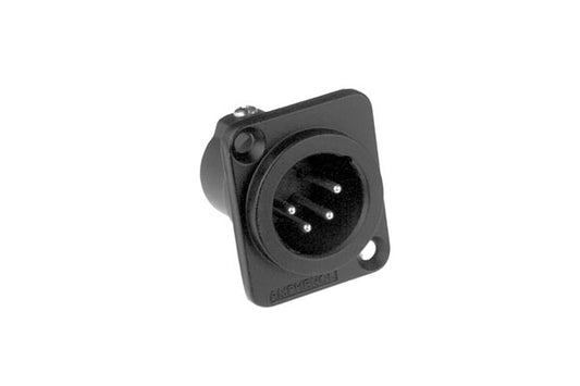 AC4MDZB-AU 4 Pole XLRMale ChassisMount, DType, Gold Plated Stamped Contacts, Solder Bucket, Black Finish. Comparable part no: NC4MD-L-B-1