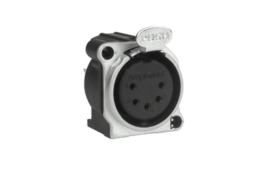 AC5FBV-AU-PRE 5 Pole XLR Female Chassis Receptacle, BType, Nickel Finish, Gold Plated Contacts, Vertical PCB. Comparable part no: NC5FBV