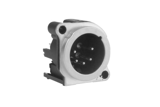 AC5MBV-AU-PRE 5 Pole XLRMale Chassis Receptacle, BType, Nickel Finish, Gold Plated Contacts, Vertical PCB