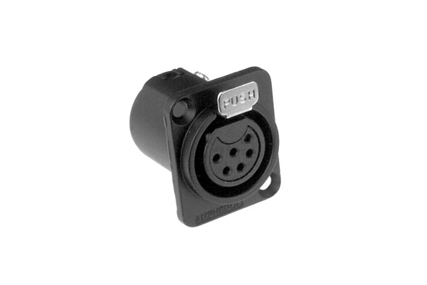 AC6AFDZB 6 Pole XLR Female ChassisMount, DType,Machined Contacts, Solder Bucket, Black Finish. Comparable part no: NC6FD-L-1-BAG