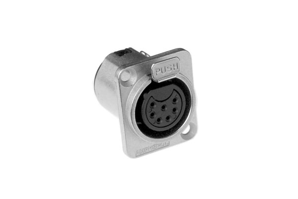 AC7FDZ 7 Pole XLR Female ChassisMount, DType,Machined Contacts, Solder Bucket, Nickel Finish. Comparable part no: NC7FD-L-1