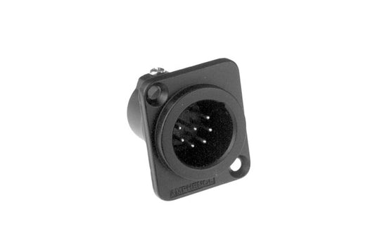 AC7MDZB 7 Pole XLRMale ChassisMount, DType,Machined Contacts, Solder Bucket, Black Finish. Comparable part no: NC7MD-L-B-1
