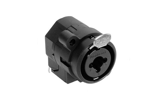 ACJC10V BULK 1/4" XLR Dual ChassisMount, CType, Stereo, Vertical PCB, Latching, Switching, XLR with Ground Switch, Black, Bulk Packaging. Comparable part no: NCJ10FI-V