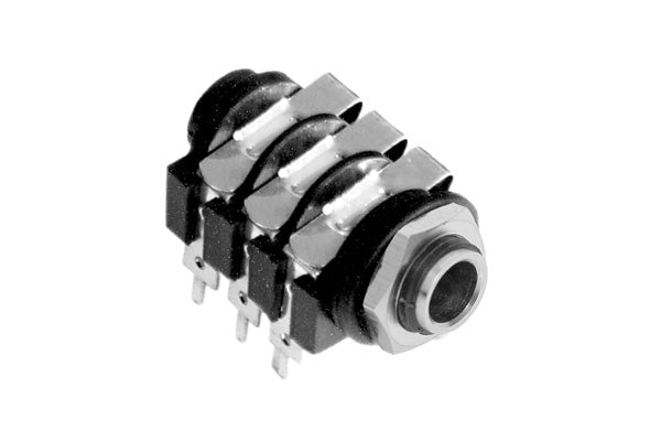 ACJS-MC 1/4" Single Horizontal PCB Phone Jack, Stereo,Metal Bore,Metal Nut, PlasticThread, Solder Lug