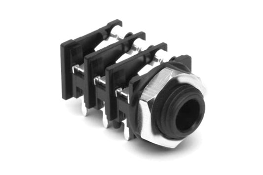 ACJS-MHOP 1/4" Single Horizontal PCB Phone Jack, Stereo, Plastic Bore, Without Nut, PlasticThread