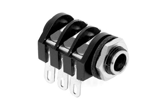ACJS-MHS 1/4" Single Horizontal PCB Phone Jack, Stereo,Metal Bore,Metal Nut, PlasticThread, Solder Lug