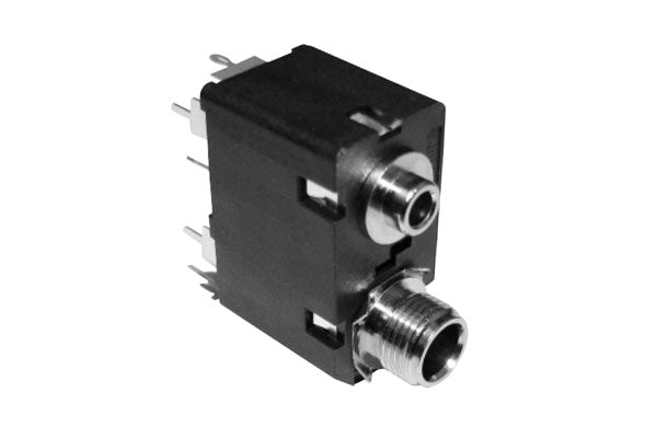 ACJS-MVD985-5 3.5mm and 1/4" Dual Vertical PCB Phone Jack, Stereo (5 Channels),Metal Bore,Metal Nut,MetalThread