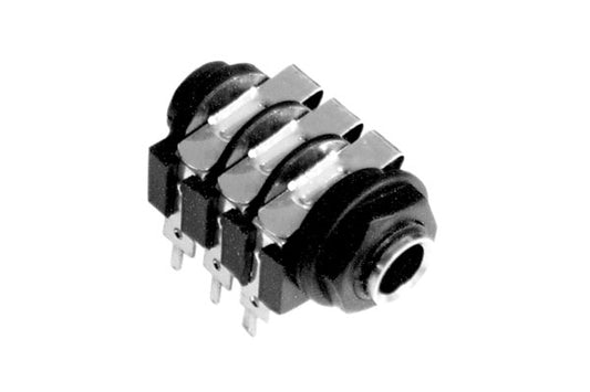 ACJS-PC 1/4" Single Horizontal PCB Phone Jack, Stereo,Metal Bore, Plastic Nut, PlasticThread, Solder Lug