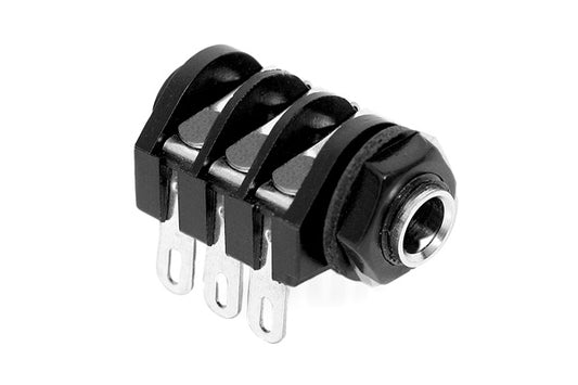 ACJS-PHS 1/4" Single Horizontal PCB Phone Jack, Stereo,Metal Bore, Plastic Nut, PlasticThread, Solder Lug