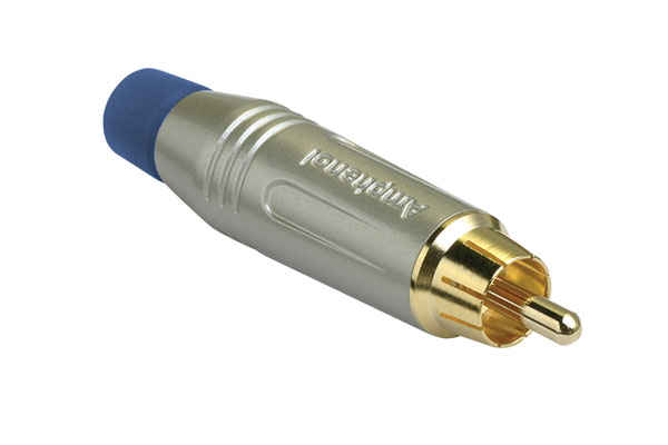 ACPR-SBLRCAMale Cable Connector, Gold Plated Contacts, Diecast Shell, Satin Finish, Blue Grommet