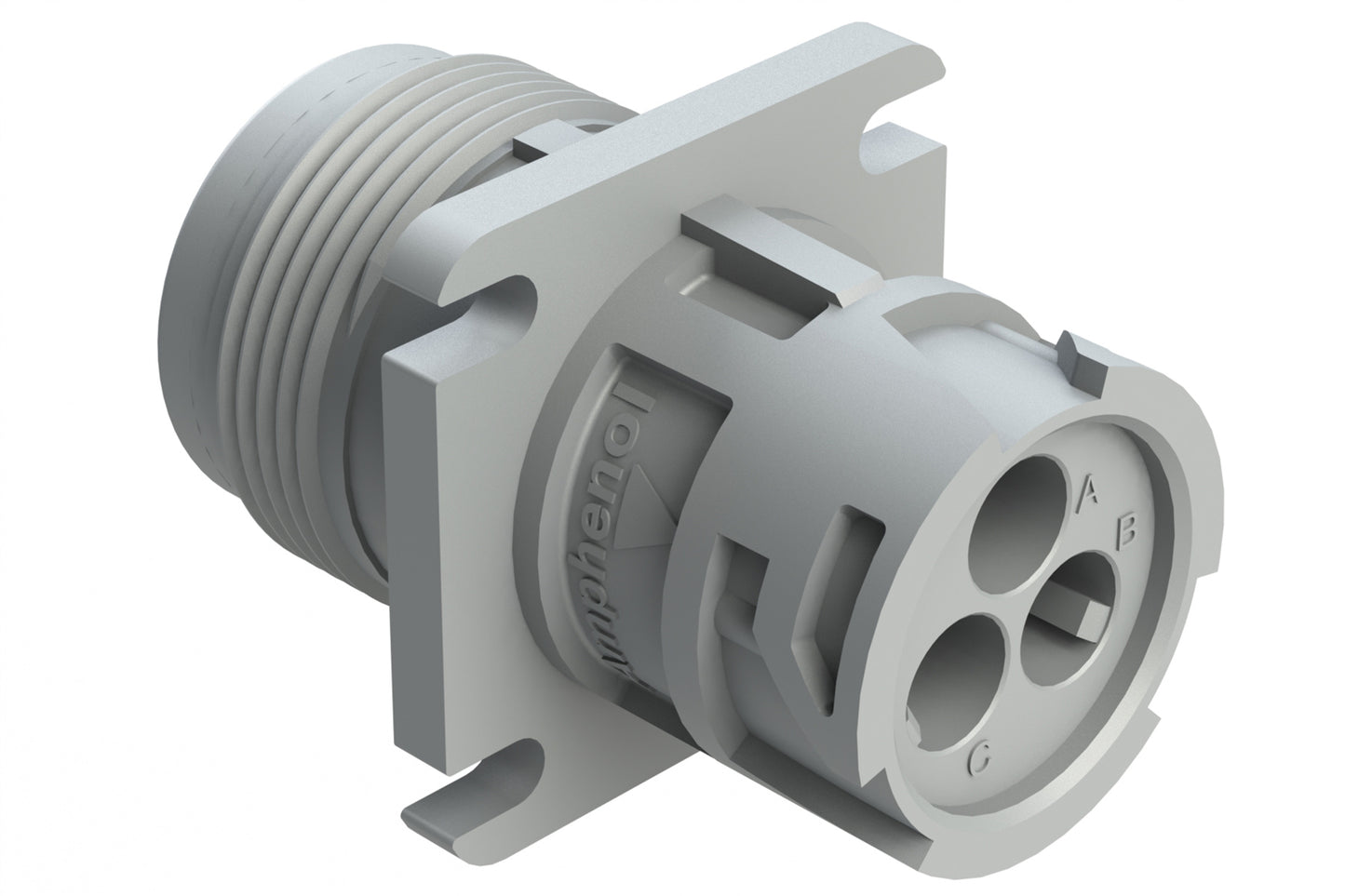 AHD10-3-96P 3 Position Receptacle, Pin, Size 16 Contacts, Flange, Coupling Ring, Grey