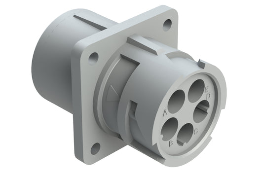 AHD10-5-16P 5 Position Receptacle, Pin, Size 16 Contacts, Flange, Coupling Ring, Grey