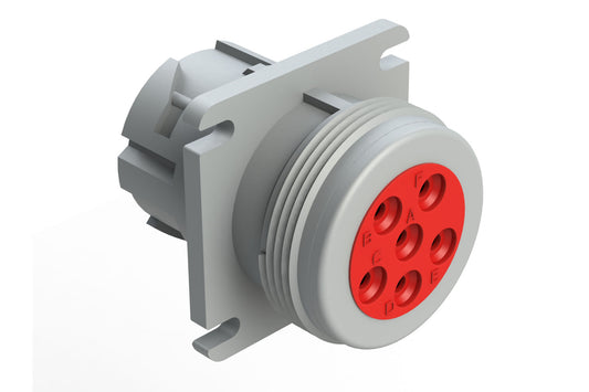 AHD10-6-12P-L 6 Position Receptacle, Male, Flange, Threaded Rear. HD10-6-12P