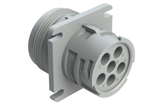 AHD10-6-96P 6 Position Receptacle, Pin, Size 16 Contacts, Flange, Coupling Ring, Grey