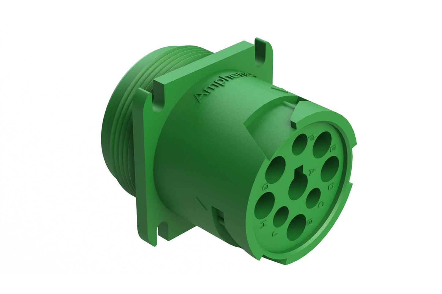 AHD10-9-1939P8R 9 Position Receptacle with Reduced Rear Seal, Male Flange Receptacle, Green, Type II. Threaded Rear, J1939. HD10-9-1939PE-P080