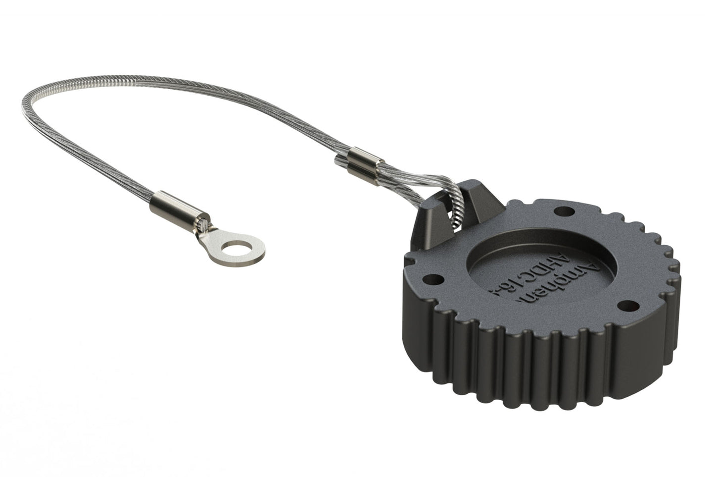 AHDC169-TMBLK AHD Series 9 Pin Receptacle Cap w/ Metal Tether BLACK. HDC16-9-E004-L47N