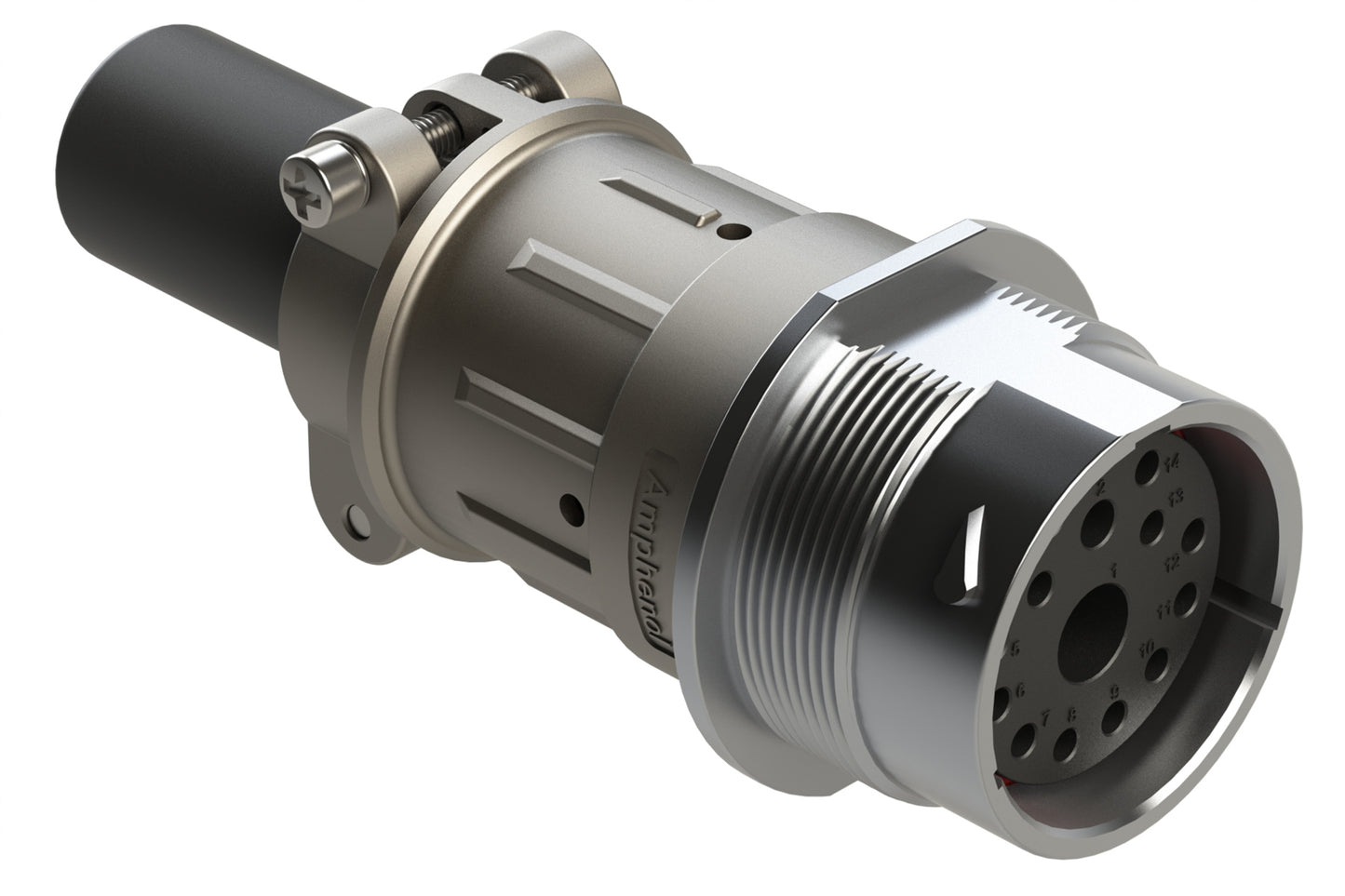AHDM04-24-14SR-059 14 Position Receptacle, Socket, Shell Size 24, Reduced Diameter Seal (Blue Adapter), Cable Clamp Backshell, Break-Away. HD34-24-14SE-059