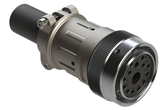 AHDM06-24-14SN-059 14 Position Plug, Socket, Shell Size 24, Normal Diameter Seal (Green Adapter), Cable Clamp Backshell, Break-Away. HD36-24-14SN-059