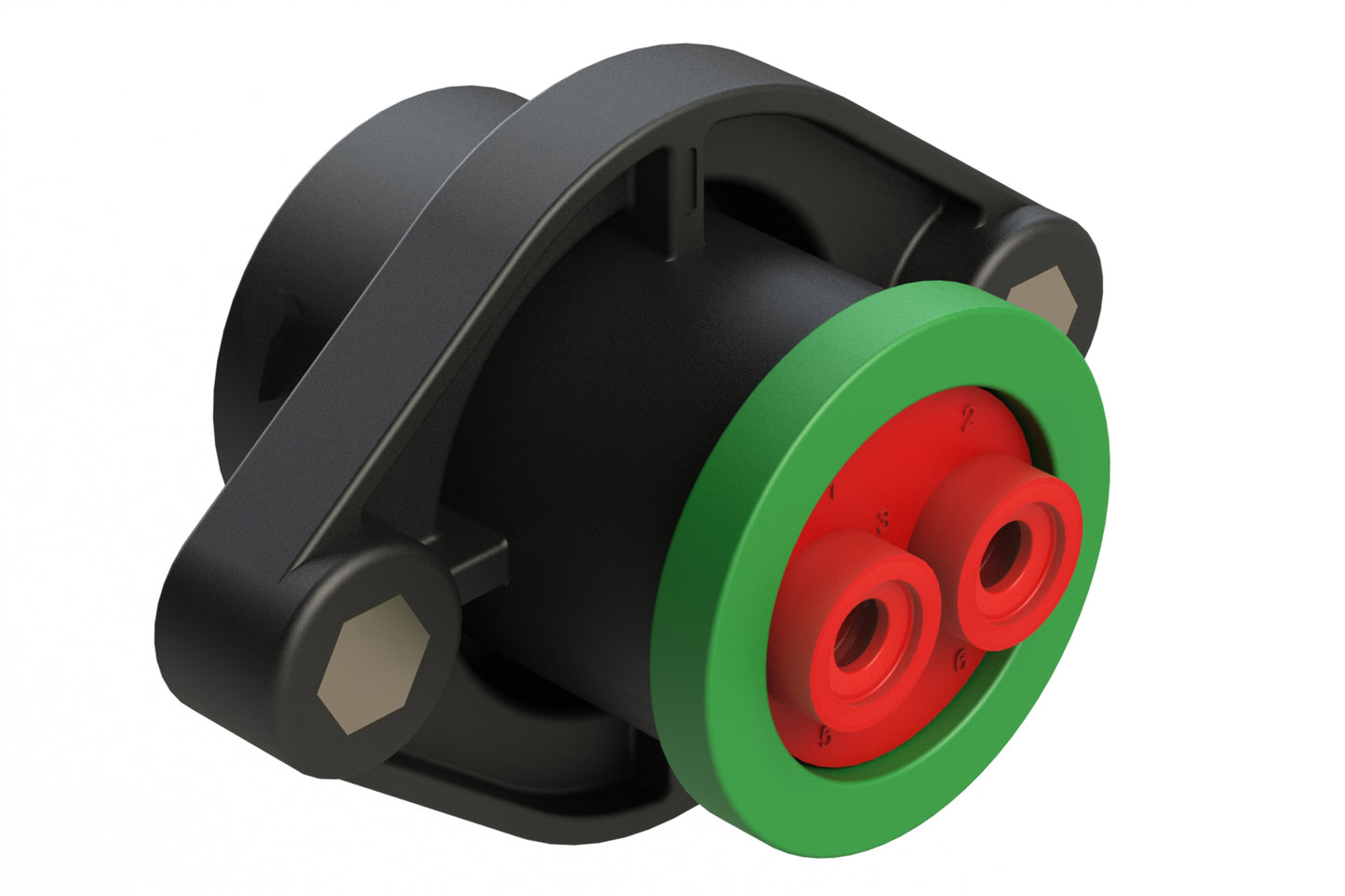 AHDP02-18-06SN-BRAC030 2 Position Panel Mount Receptacle, Socket, Shell Size 18, Normal Diameter Seal (Green Adapter), Backshell Ring Adapter