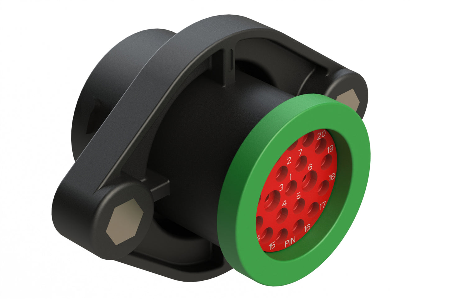 AHDP02-18-20PN-BRA 20 Position Panel Mount Receptacle, Pin, Shell Size 18, Normal Diameter Seal (Green Adapter), Backshell Ring Adapter