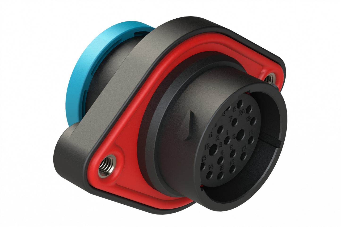 AHDP02-18-20SR-BRA 20 Position Panel Mount Receptacle, Socket, Shell Size 18, Reduced Diameter Seal (Blue Adapter), Backshell Ring Adapter