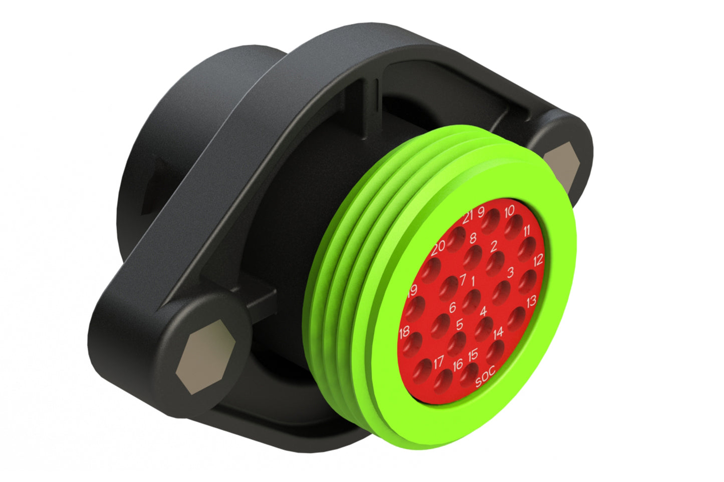 AHDP02-18-21SN-WTA 21 Position Panel Mount Receptacle, Socket, Shell Size 18, Normal Diameter Seal (Green Adapter), Wide Thread Adapter