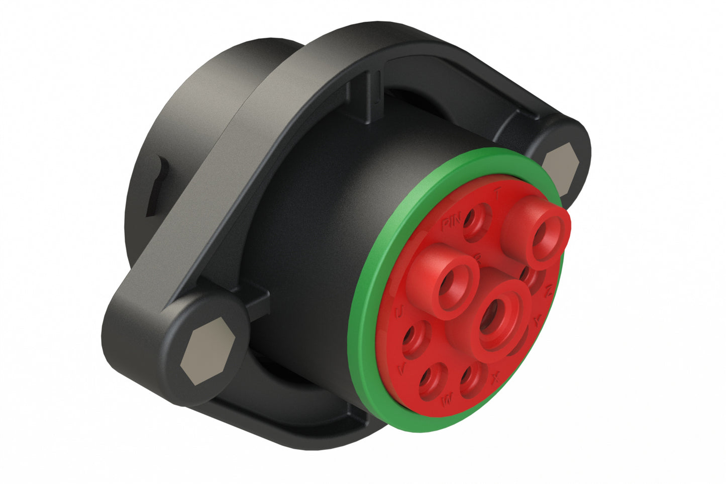 AHDP02-24-09PN-SRA 9 Position Sealed Panel Mount Receptacle, Pin, Shell Size 24, Normal Diameter Seal (Green Adapter), Smooth Ring Adapter
