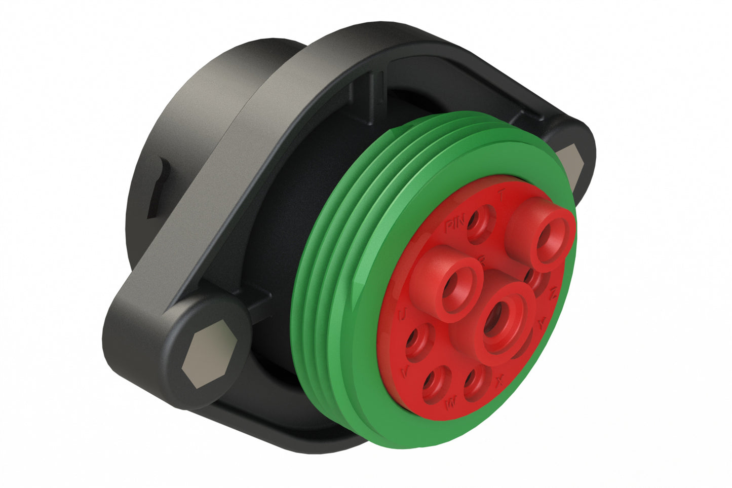 AHDP02-24-09PN-WTA 9 Position Sealed Panel Mount Receptacle, Pin, Shell Size 24, Normal Diameter Seal (Green Adapter), Wide Thread Adapter