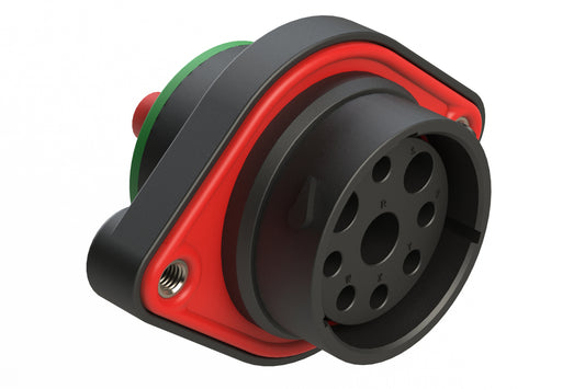 AHDP02-24-09SN-SRA 9 Position Sealed Panel Mount Receptacle, Socket, Shell Size 24, Normal Diameter Seal (Green Adapter), Smooth Ring Adapter