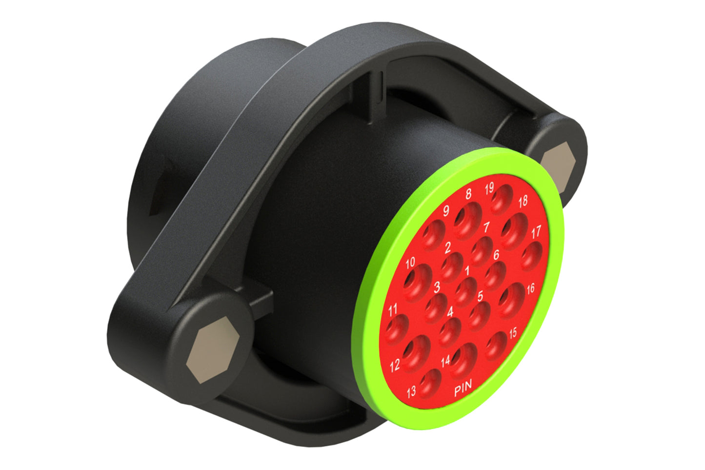 AHDP02-24-19PN-SRA 19 Position Sealed Panel Mount Receptacle, Pin, Shell Size 24, Normal Diameter Seal (Green Adapter), Smooth Ring Adapter