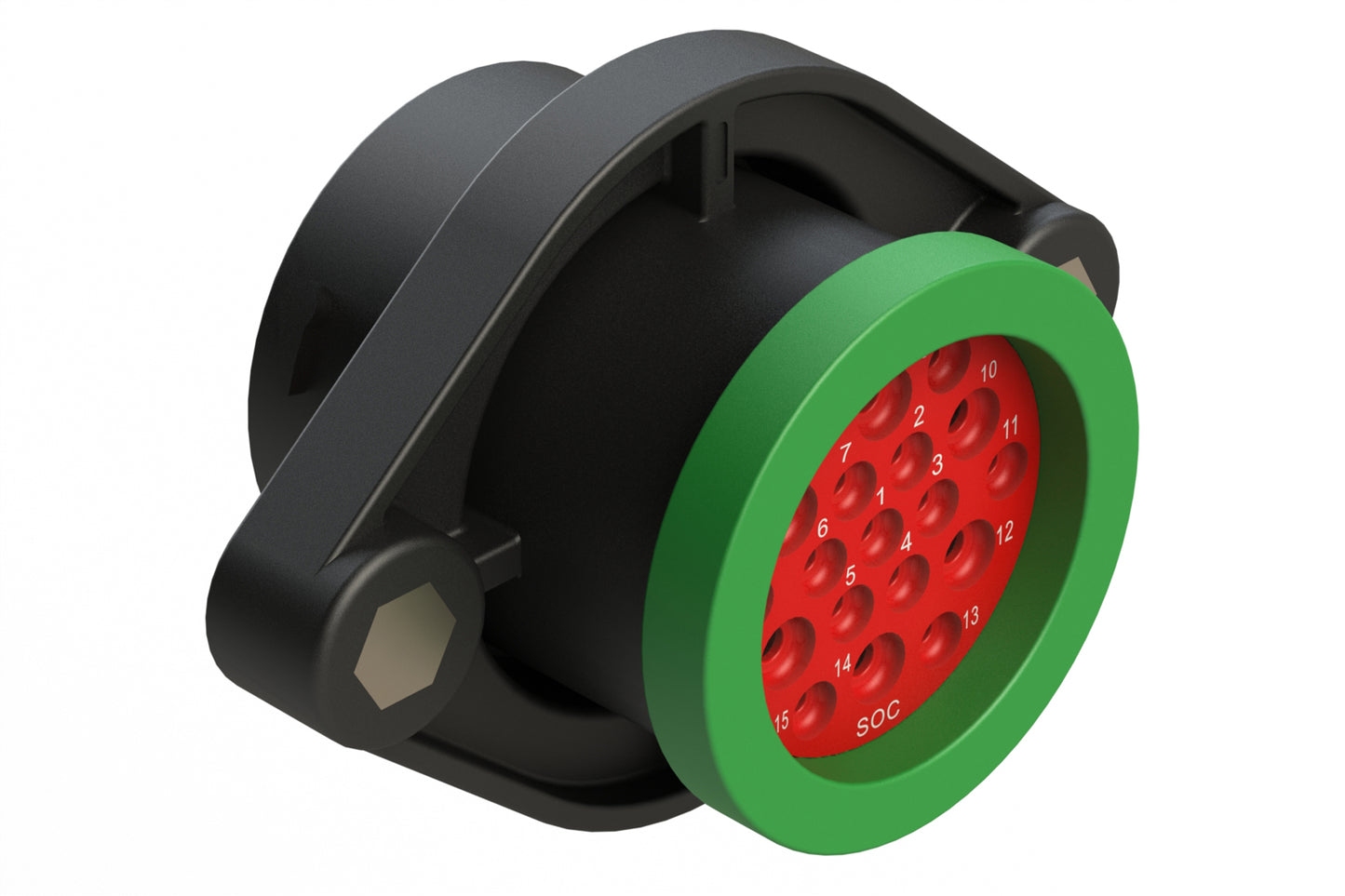 AHDP02-24-19SN-BRA 19 Position Panel Mount Receptacle, Socket, Shell Size 24, Normal Diameter Seal (Green Adapter), Backshell Ring Adapter