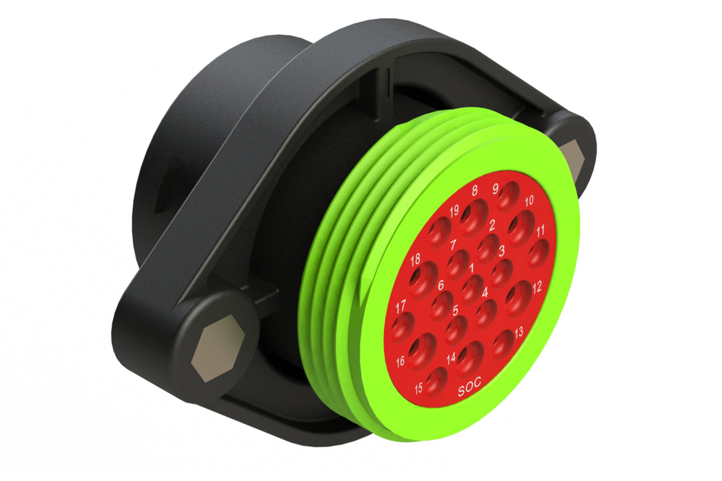 AHDP02-24-19SN-WTA 19 Position Panel Mount Receptacle, Socket, Shell Size 24, Normal Diameter Seal (Green Adapter), Wide Thread Adapter