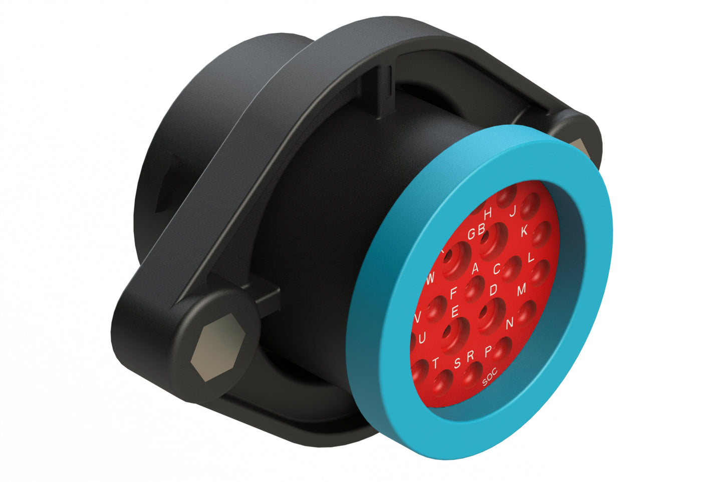 AHDP02-24-21SR-BRA 21 Position Panel Mount Receptacle, Socket, Shell Size 24, Reduced Diameter Seal (Blue Adapter), Backshell Ring Adapter