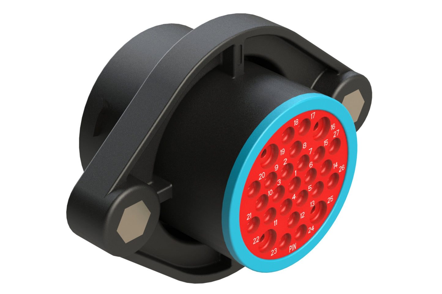 AHDP02-24-27PR-SRA 27 Position Sealed Panel Mount Receptacle, Pin, Shell Size 24, Reduced Diameter Seal (Blue Adapter), Smooth Ring Adapter