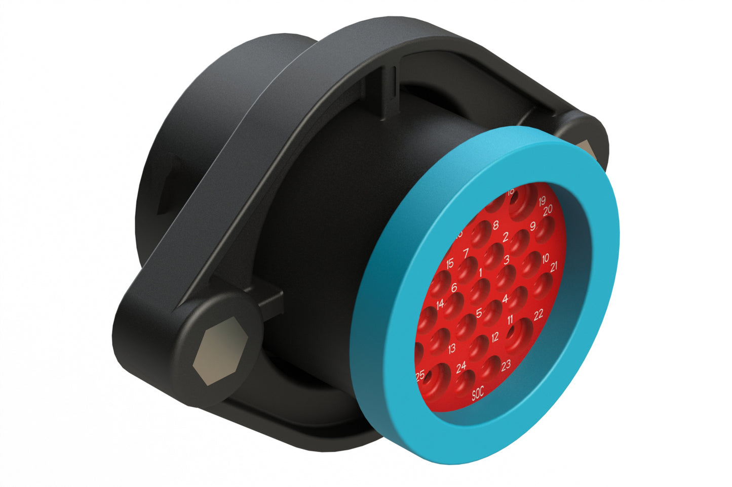 AHDP02-24-27SR-BRA 27 Position Panel Mount Receptacle, Socket, Shell Size 24, Reduced Diameter Seal (Blue Adapter), Backshell Ring Adapter