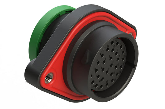 AHDP02-24-33SN-BRA 33 Position Panel Mount Receptacle, Shell Size 24, Socket, Plastic, Normal Diameter Rear Seal, Backshell Ring Adapter BRA (Green)
