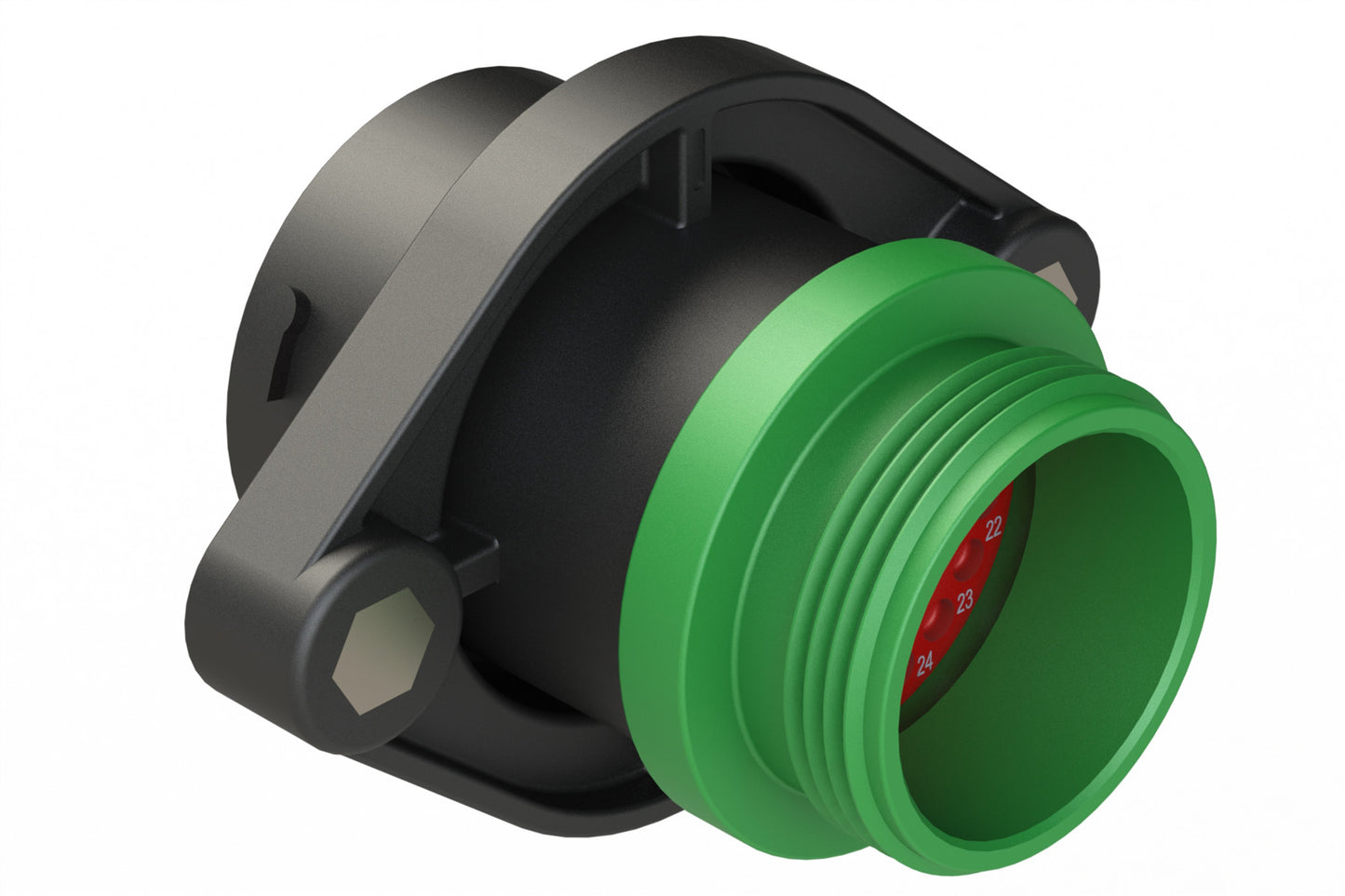 AHDP02-24-33SN-STA 33 Position Panel Mount Receptacle, Shell Size 24, Socket, Plastic, Normal Diameter Rear Seal, Small Thread Adapter STA (Green)