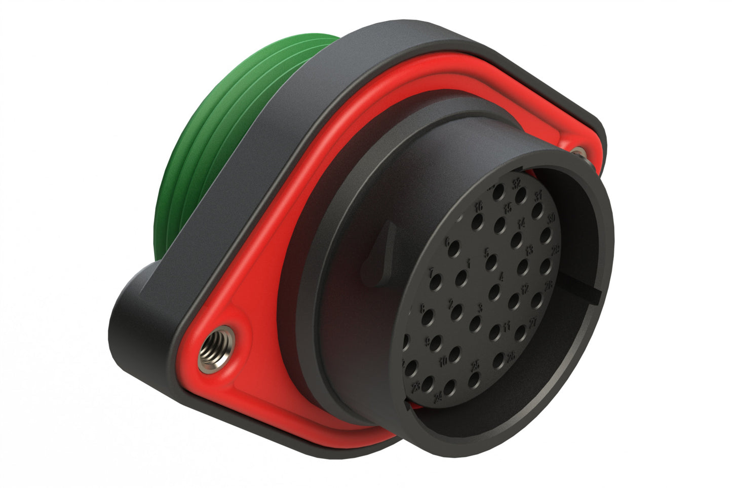 AHDP02-24-33SN-WTA 33 Position Panel Mount Receptacle, Shell Size 24, Socket, Plastic, Normal Diameter Rear Seal, Wide Thread Adapter WTA (Green)