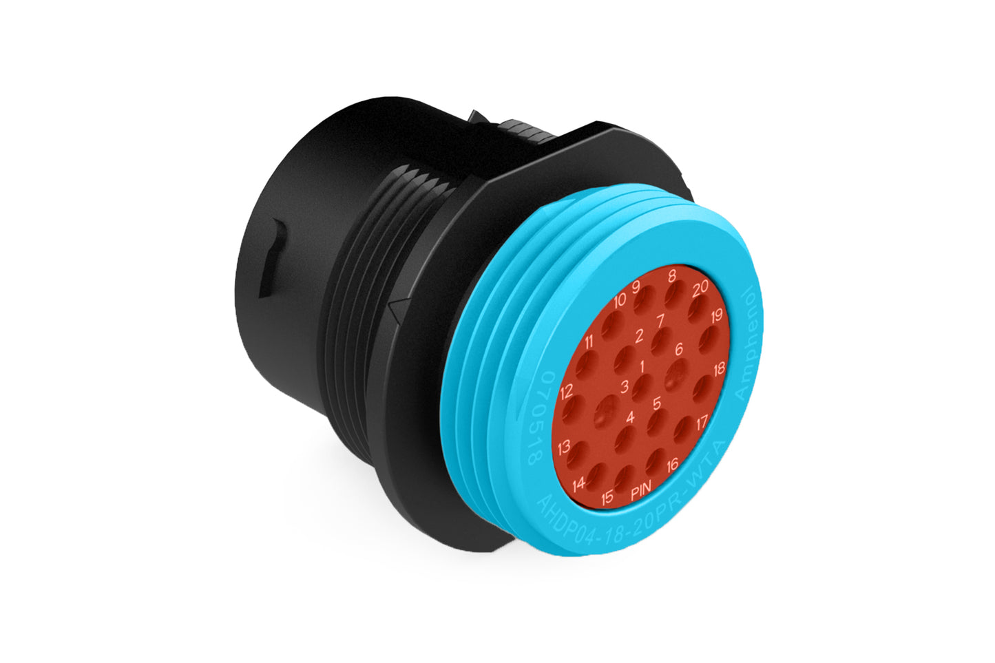 AHDP06-18-20PR-WTA 20 Position Plug, Pin, Shell Size 18, Reduced Diameter Seal (Blue Adapter), Wide Thread Adapter. HDP26-18-20PE-L024