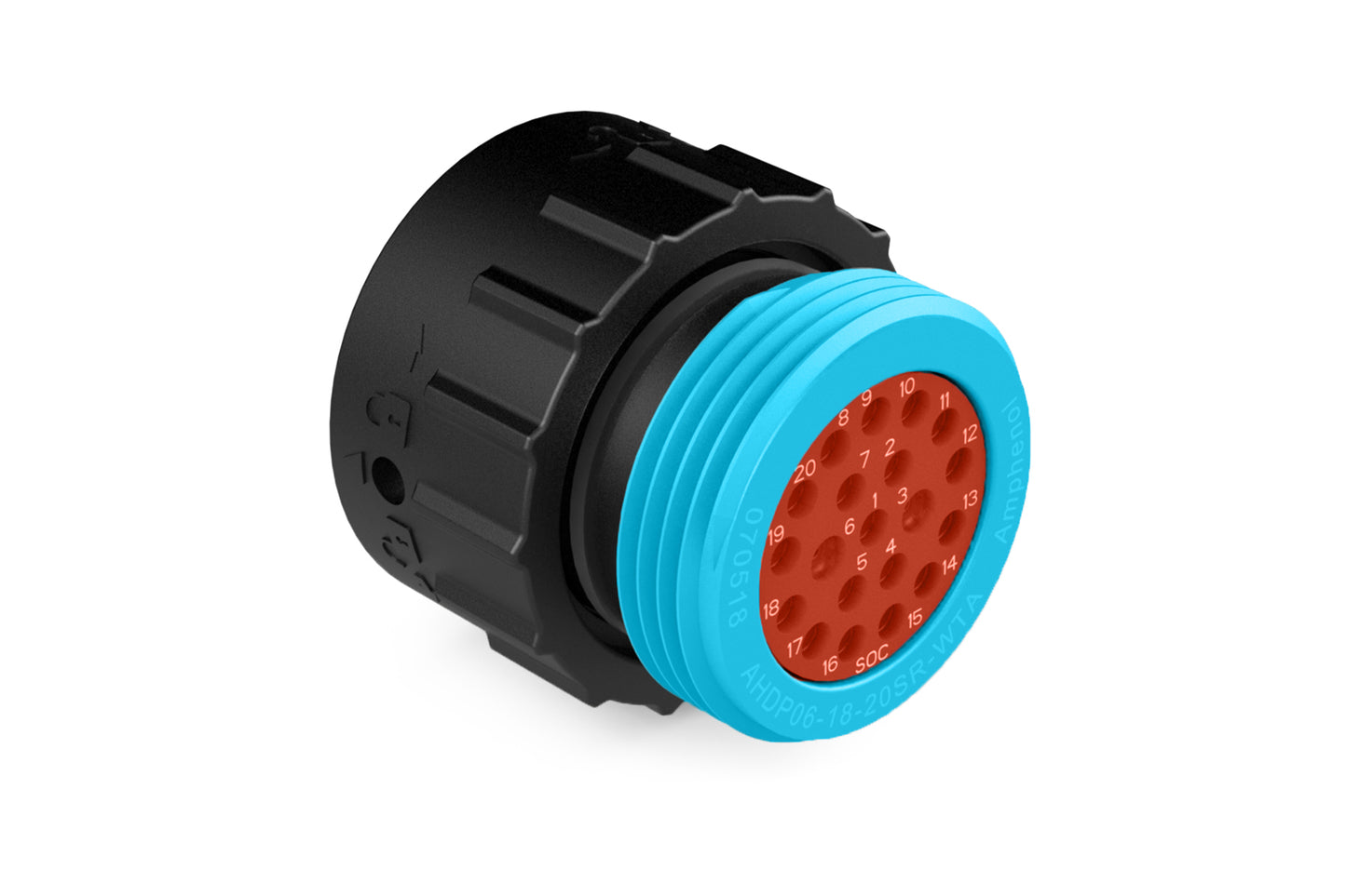AHDP06-18-20SR-WTA 20 Position Plug, Socket, Shell Size 18, Reduced Diameter Seal (Blue Adapter), Wide Thread Adapter. HDP26-18-20SE-L024